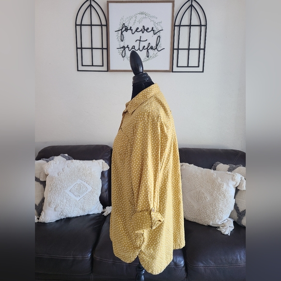 Duluth Trading Women's Yellow/White Polka Dot Top Women's Size L - Picture 3 of 11